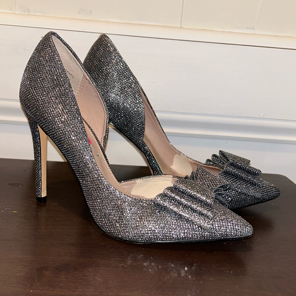 Betsy Johnson Silver Sparkly Bow Heels